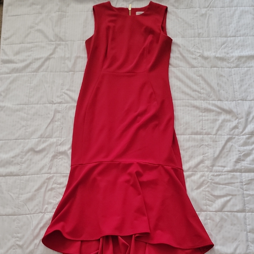 Calvin Klein Red Sleeveless Mermaid-Hem Midi Dress